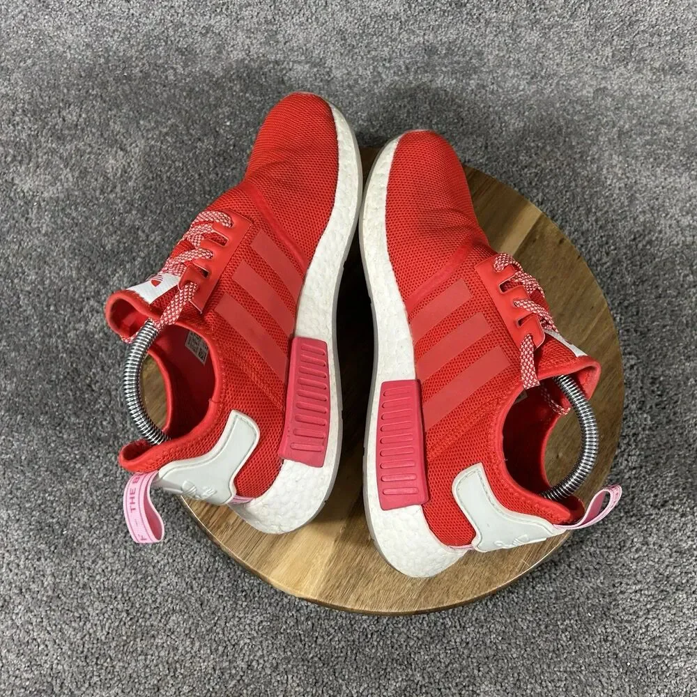 Adidas NMD_R1 Boost EE3829 Women’s Sz 9.5 Red Pink Heart Mesh Running Shoes Used
